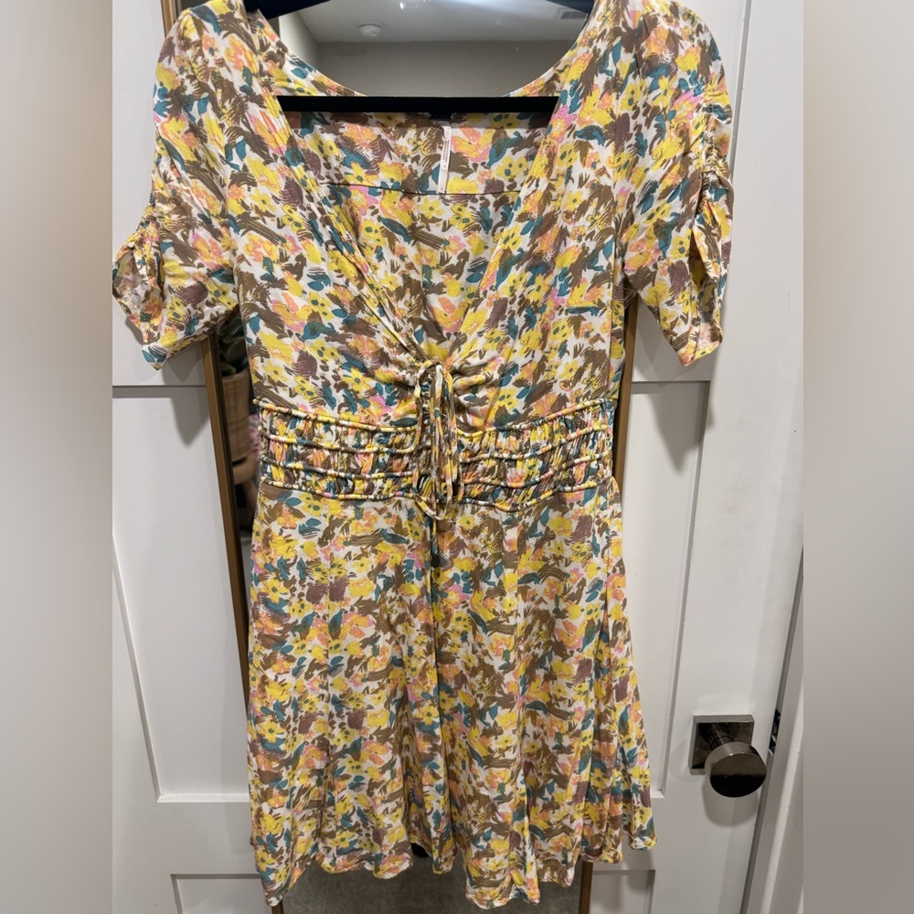 Free People Yellow Floral Tie-Front Mini Dress